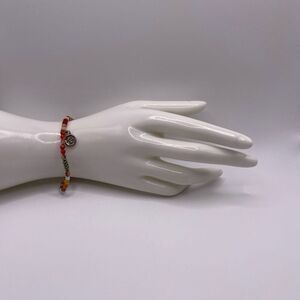 Boutique Women’s Exotic India Om Symbol Charm Red Orange Beaded Bracelet